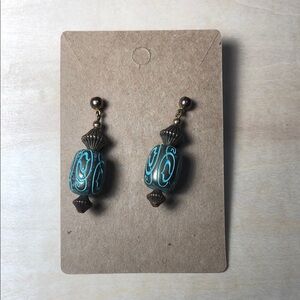 Elegant Blue and Bronze Dangle Earrings